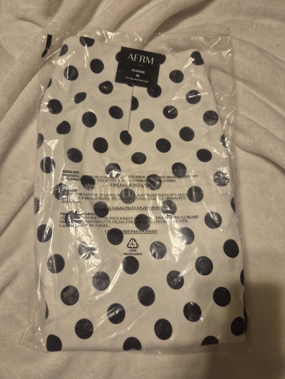 AFRM White Capri Leggings with Black Polka Dots - Picture 2 of 2